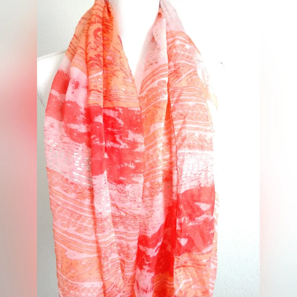 Maurice's Infinity Scarf Fashion Loop Circle Scarf Orange with Silver Metallic